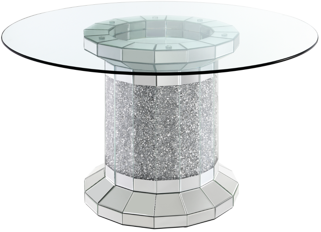 Ellie Cylinder Pedestal Glass Top Dining Table Mirror